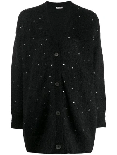 Shop Miu Miu Sequin Embroidered Cardigan In Black