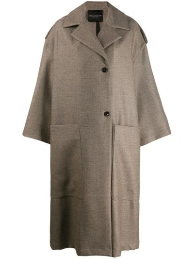 Shop Erika Cavallini Oversized Wool Coat In Brown