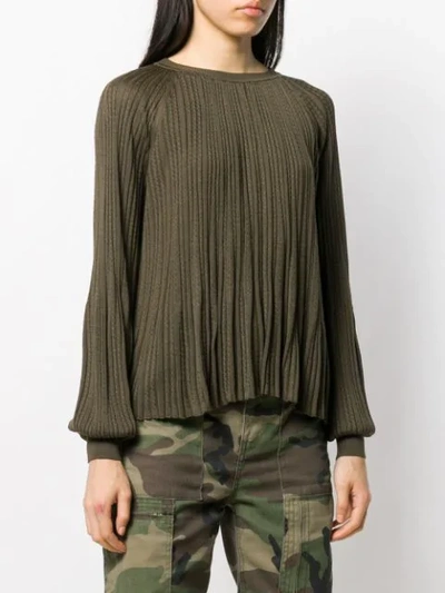 Shop Chloé Pleated Cable Knit Top In Green