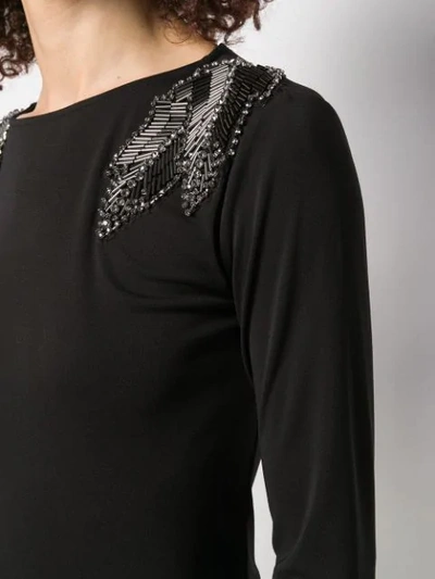 Shop Liu •jo Crystal Embellished Sweater In Black