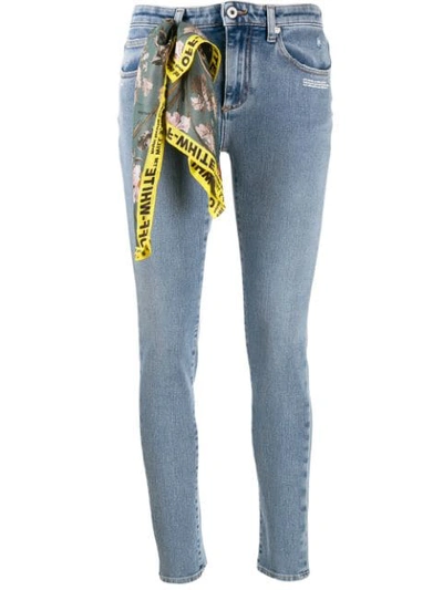 Shop Off-white Scarf Detail Skinny Jeans In Blue