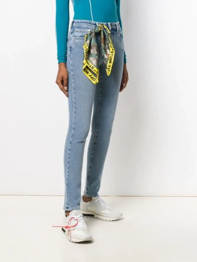 Shop Off-white Scarf Detail Skinny Jeans In Blue