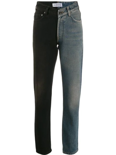 Shop Balenciaga Two-tone High-rise Denim Jeans In Blue