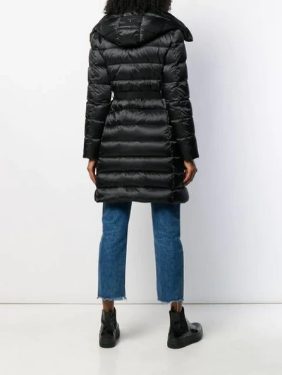 Shop Moncler Belted Padded Coat In Black