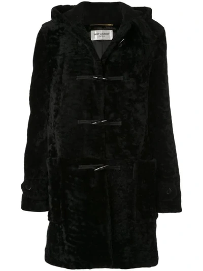 Shop Saint Laurent Shearling Duffle Coat In Black