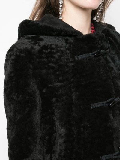 Shop Saint Laurent Shearling Duffle Coat In Black