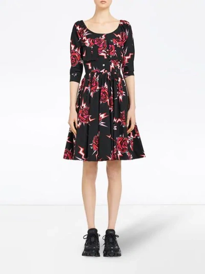 Shop Prada Graphic Rose Print Dress In Black