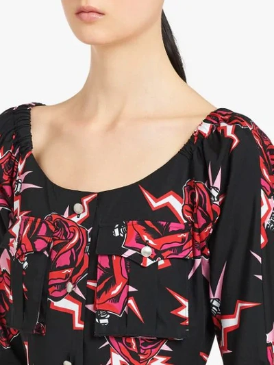 Shop Prada Graphic Rose Print Dress In Black