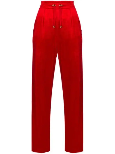 Shop Balmain Straight-leg Velour Track Pants In Red