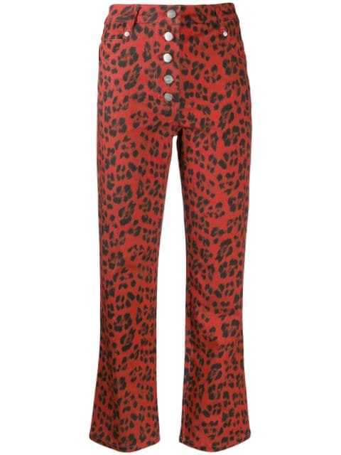 red animal print trousers