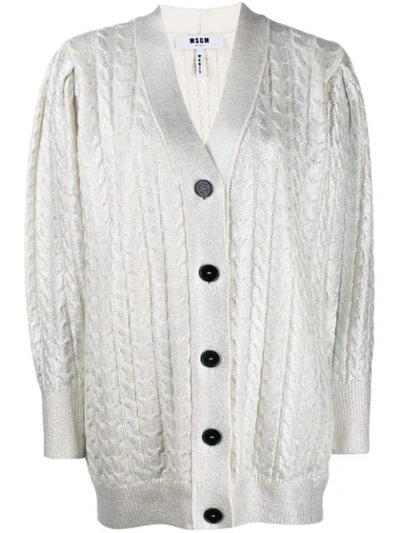 Shop Msgm Button Up Cardigan In White