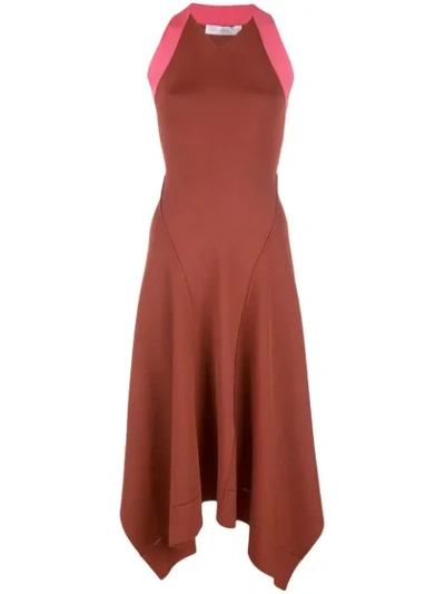 Shop Victoria Beckham Contrasting Panel Midi Dress In Red