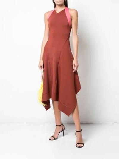 Shop Victoria Beckham Contrasting Panel Midi Dress In Red