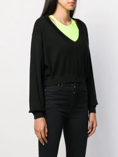 T BY ALEXANDER WANG BI-LAYER V-NECK SWEATER - 黑色