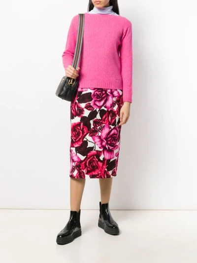 Shop Prada Rose Print Pencil Skirt - Pink