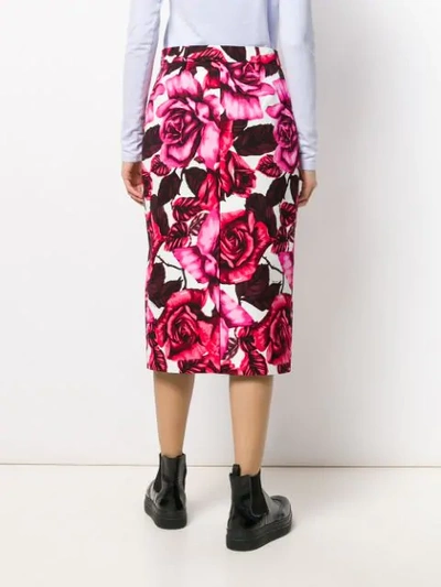 Shop Prada Rose Print Pencil Skirt - Pink