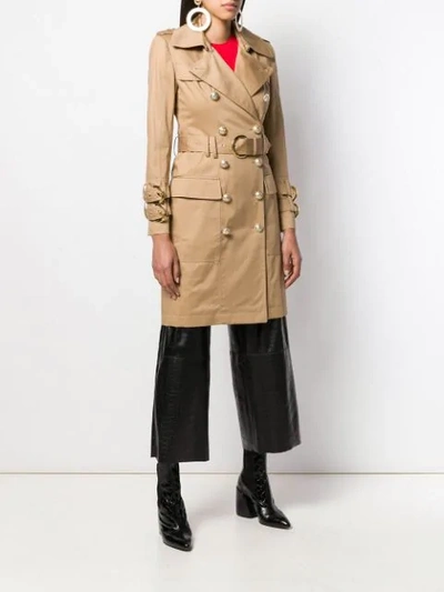 Shop Balmain Double-breasted Belted Trench Coat In Neutrals