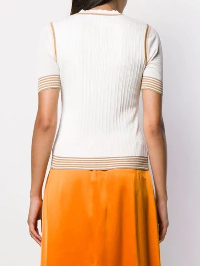 Shop Fendi Stripe Trim Knitted Top In White