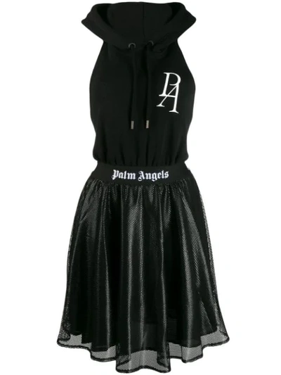 Shop Palm Angels Open Back Hoodie Dress In Black