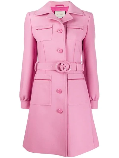 GUCCI INTERLOCKING G BELTED COAT - 粉色