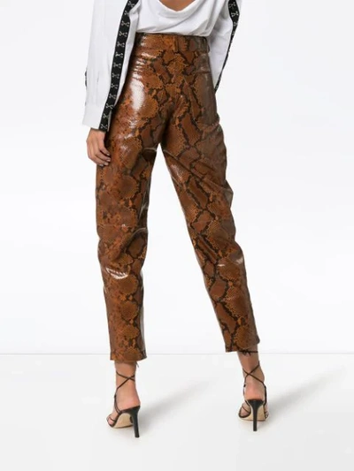 Shop Attico Python-effect Tapered Trousers In Brown