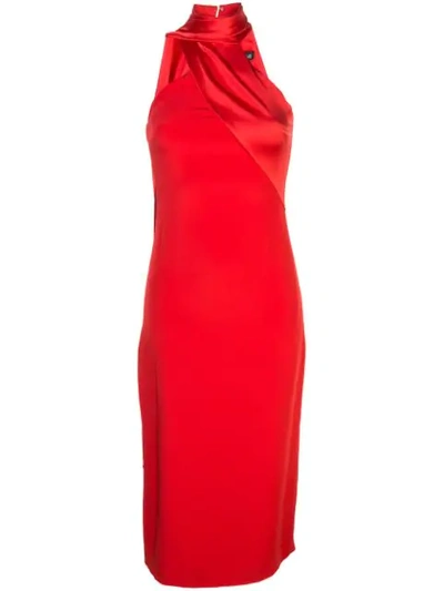 Shop Cushnie Asymmetric Drape Dress In Vermilion