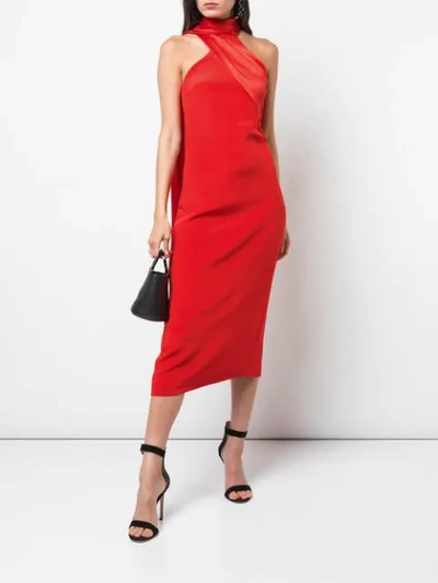 Shop Cushnie Asymmetric Drape Dress In Vermilion