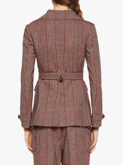 Shop Miu Miu Checked Belted Coat In Red