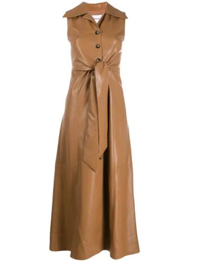 Shop Nanushka Faux Leather Midi Dress In Brown