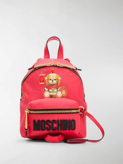 Shop Moschino Mini Teddy Bear Backpack In Red