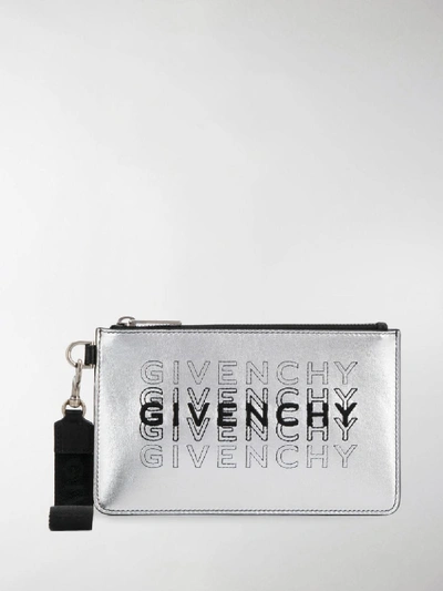 Shop Givenchy Embroidered Mini Clutch In Silver