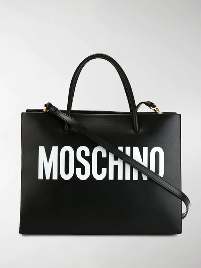Shop Moschino Logo Print Square Tote In Black
