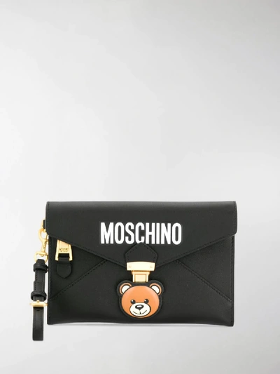 Shop Moschino Teddy Bear Clutch Bag In Black