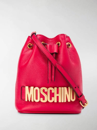 Shop Moschino Logo Bucket Bag In Red