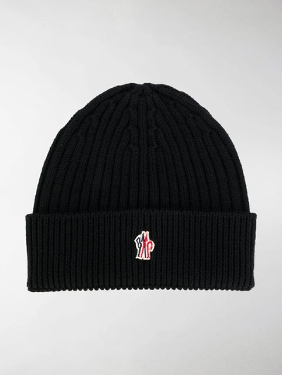 Shop Moncler Ribbed Beanie In Black