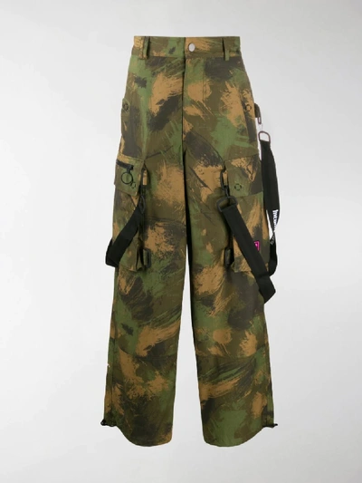 Shop Off-white Camouflage Loose Cargo Trousers In Green