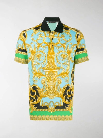 Shop Versace Baroque Print Polo Shirt In Blue
