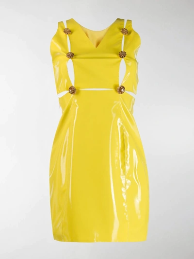 Shop Versace Cut-out Cocktail Dress In Yellow