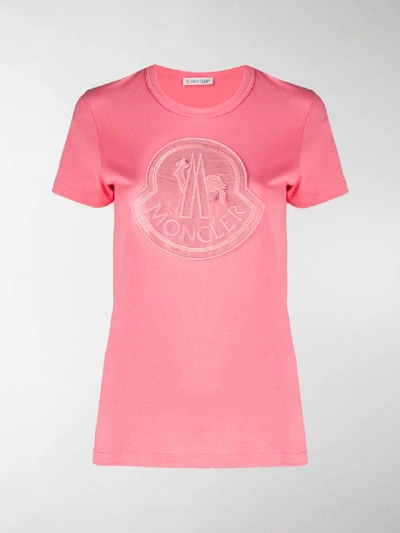 Shop Moncler Large Chest Logo T-shirt In Pink