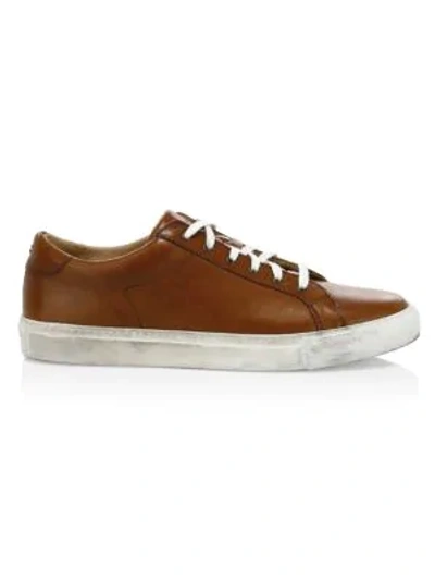 Shop Eleventy Leather Low-top Sneakers In Camel
