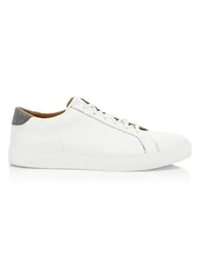 Shop Eleventy Leather & Flannel Low-top Sneakers In White