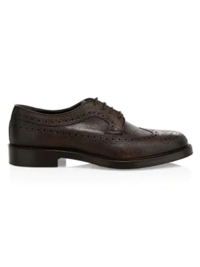 Shop Eleventy Pebble Grain Leather Lace-up Dress Shoes In Brown