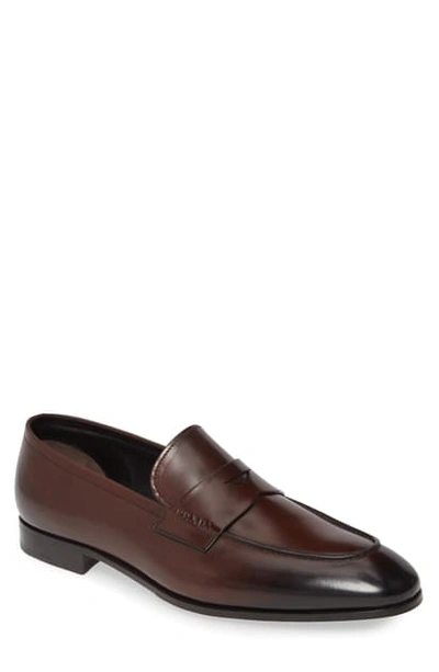 Shop Prada Penny Loafer In Teak