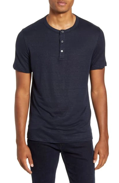 Shop Theory Essential Regular Fit Stretch Linen Henley In Eclipse