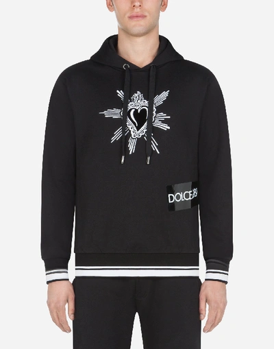 Shop Dolce & Gabbana Cotton Hoodie With Heart Patch In Black