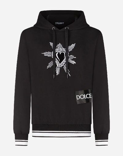 Shop Dolce & Gabbana Cotton Hoodie With Heart Patch In Black