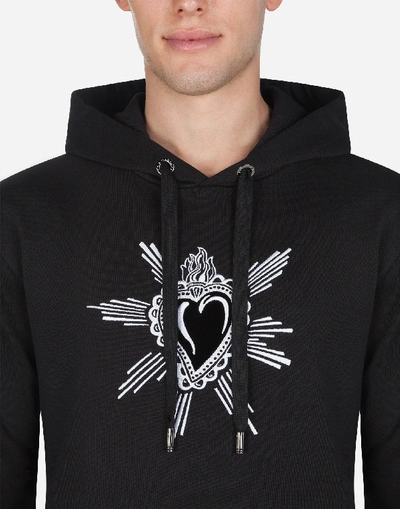 Shop Dolce & Gabbana Cotton Hoodie With Heart Patch In Black