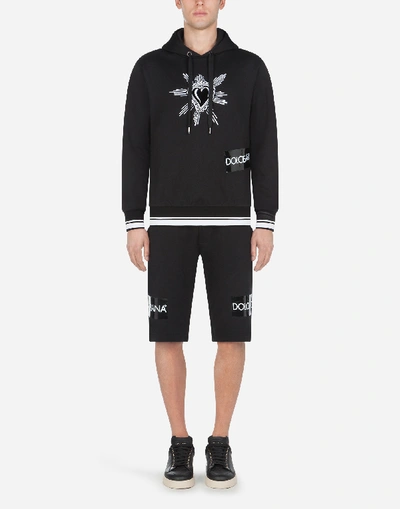 Shop Dolce & Gabbana Cotton Hoodie With Heart Patch In Black