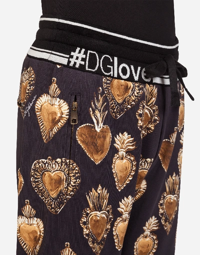 Shop Dolce & Gabbana Jersey Jogging Pants With Sacred Heart Print In Black