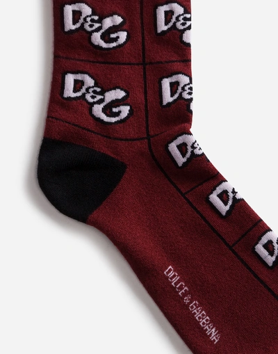 Shop Dolce & Gabbana Cotton Jacquard Socks With All-over Dg Logo In Red
